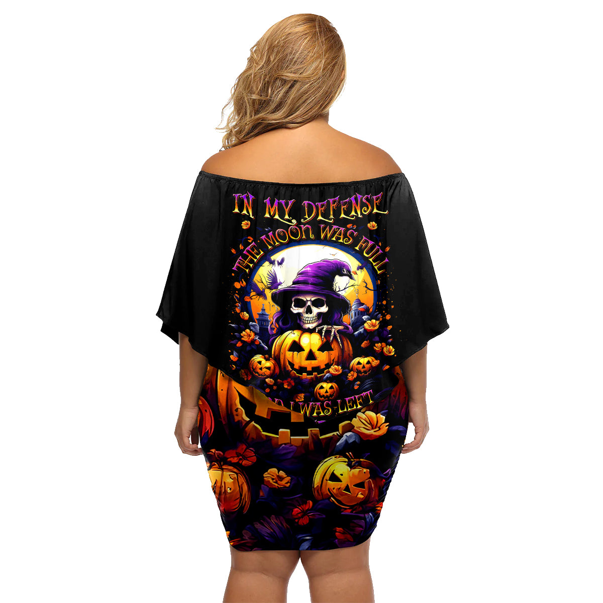 Pumpkin Witch Skull Family Matching Off Shoulder Short Dress and Hawaiian Shirt In My Defense The Moon Was Full And I Was Left Unsupervided - Wonder Print Shop