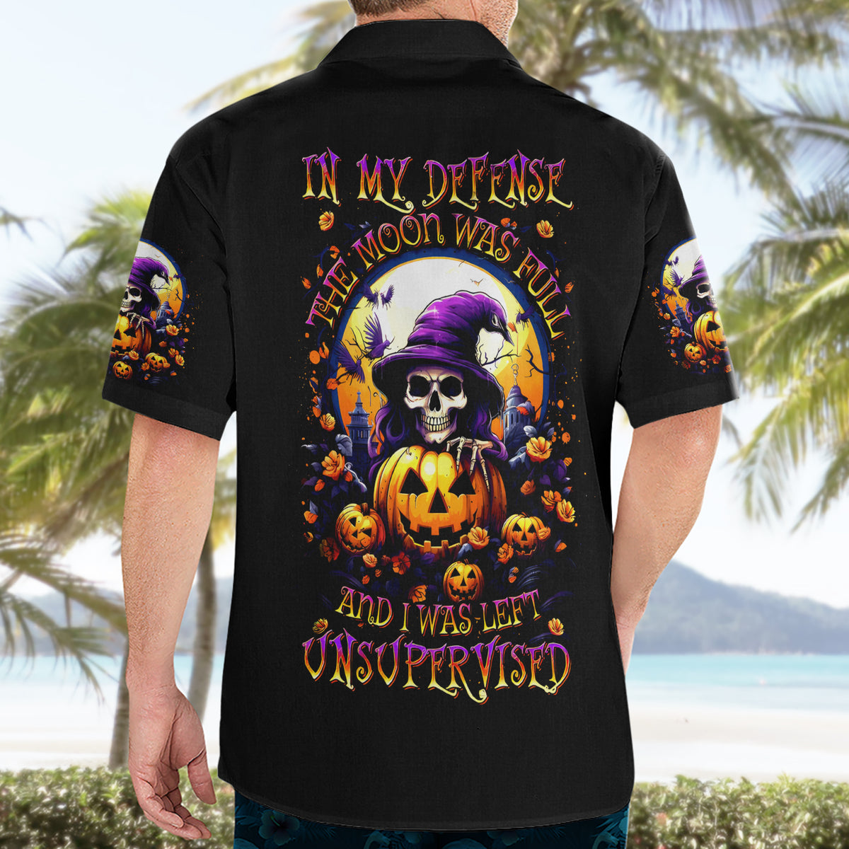 Pumpkin Witch Skull Hawaiian Shirt In My Defense The Moon Was Full And I Was Left Unsupervided - Wonder Print Shop