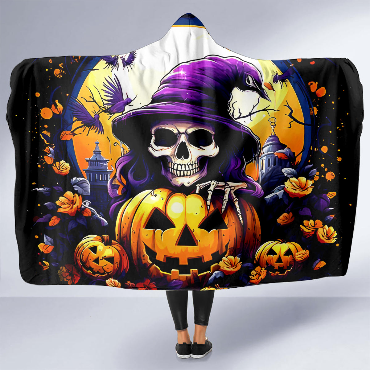 Pumpkin Witch Skull Hooded Blanket In My Defense The Moon Was Full And I Was Left Unsupervided
