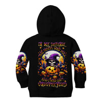 Black pullover hoodie with skull-and-pumpkin graphic on the back