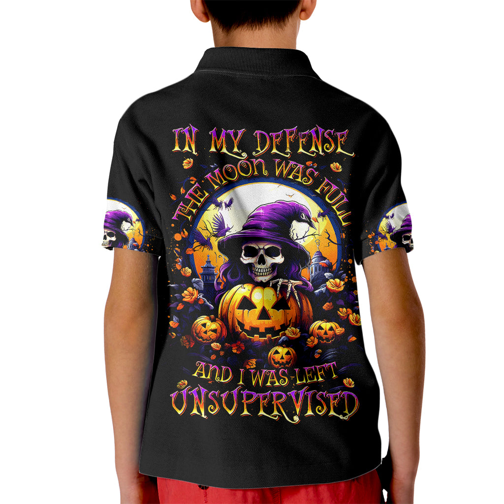 Pumpkin Witch Skull Kid Polo Shirt In My Defense The Moon Was Full And I Was Left Unsupervided - Wonder Print Shop