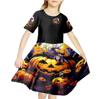 Pumpkin Witch Skull Kid Short Sleeve Dress In My Defense The Moon Was Full And I Was Left Unsupervided - Wonder Print Shop