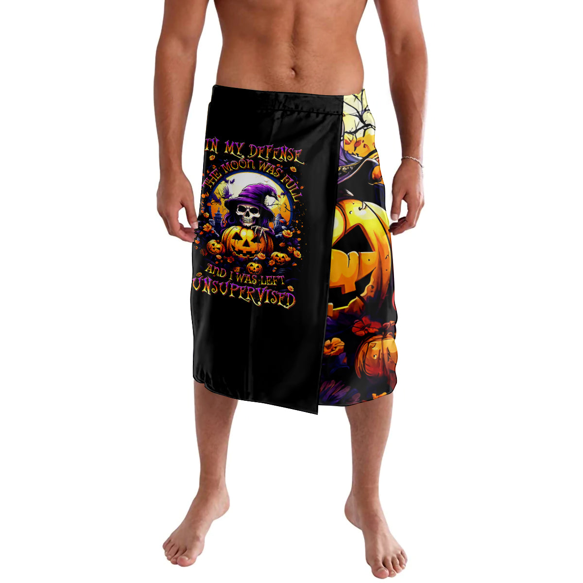 Pumpkin Witch Skull Lavalava In My Defense The Moon Was Full And I Was Left Unsupervided - Wonder Print Shop