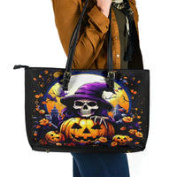 Pumpkin Witch Skull Leather Tote Bag In My Defense The Moon Was Full And I Was Left Unsupervided - Wonder Print Shop