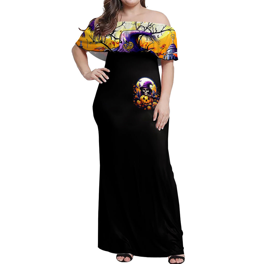Pumpkin Witch Skull Off Shoulder Maxi Dress In My Defense The Moon Was Full And I Was Left Unsupervided - Wonder Print Shop