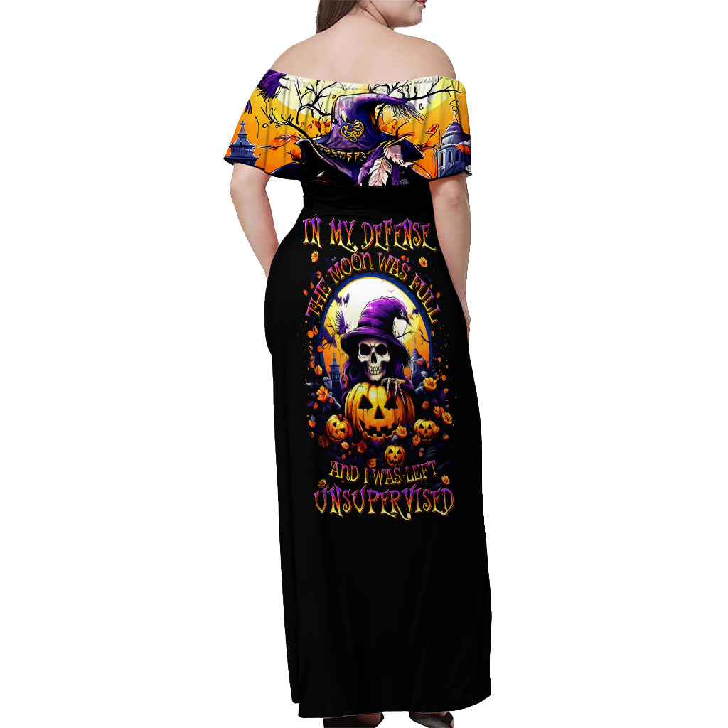 Pumpkin Witch Skull Off Shoulder Maxi Dress In My Defense The Moon Was Full And I Was Left Unsupervided - Wonder Print Shop