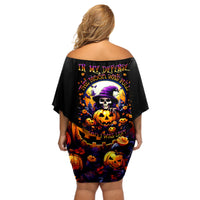 Pumpkin Witch Skull Off Shoulder Short Dress In My Defense The Moon Was Full And I Was Left Unsupervided - Wonder Print Shop