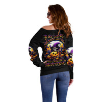 Pumpkin Witch Skull Off Shoulder Sweater In My Defense The Moon Was Full And I Was Left Unsupervided - Wonder Print Shop