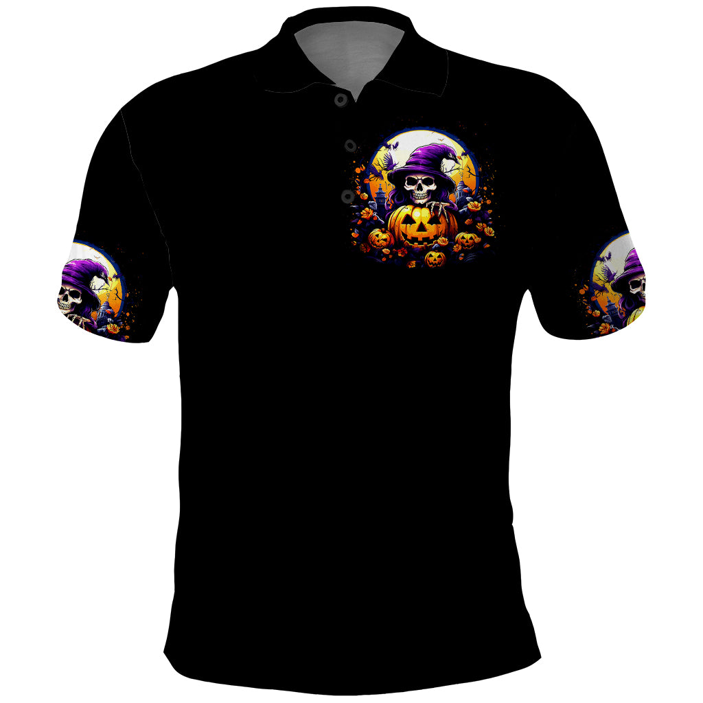 Pumpkin Witch Skull Polo Shirt In My Defense The Moon Was Full And I Was Left Unsupervided - Wonder Print Shop