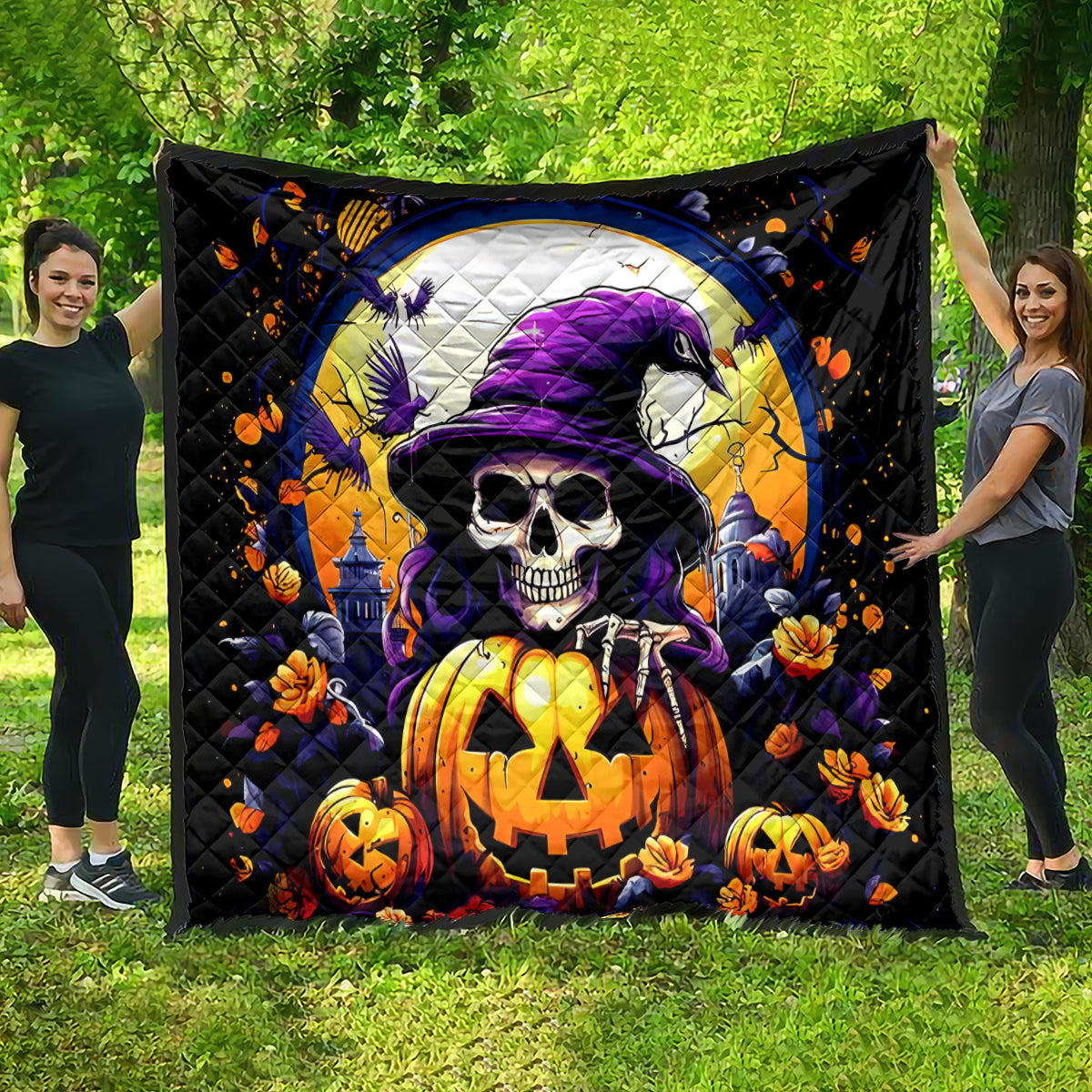 Pumpkin Witch Skull Quilt In My Defense The Moon Was Full And I Was Left Unsupervided - Wonder Print Shop