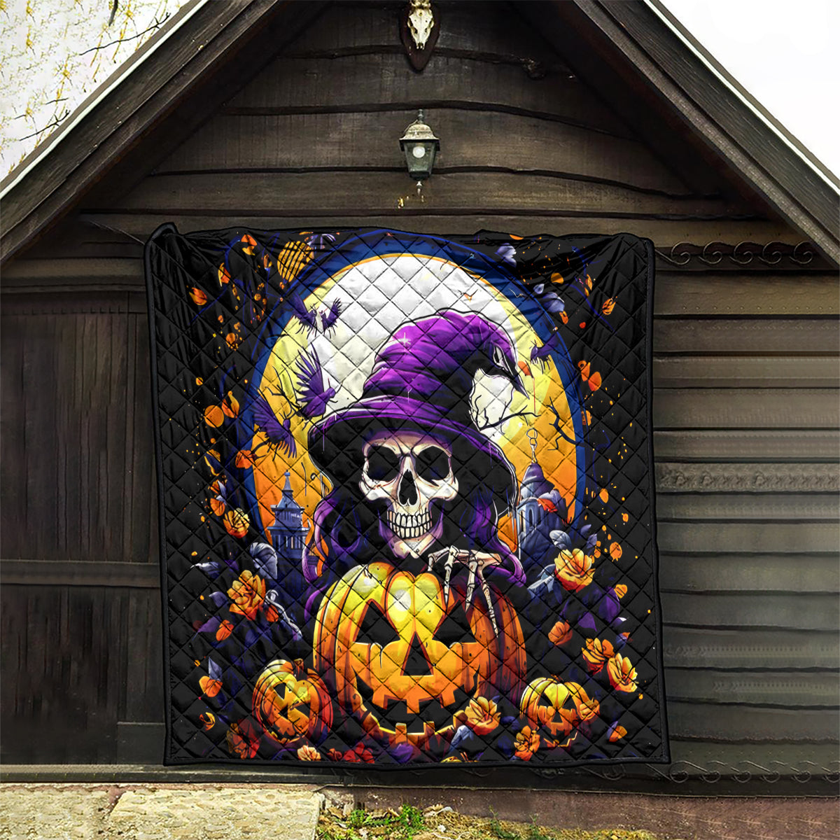 Pumpkin Witch Skull Quilt In My Defense The Moon Was Full And I Was Left Unsupervided - Wonder Print Shop