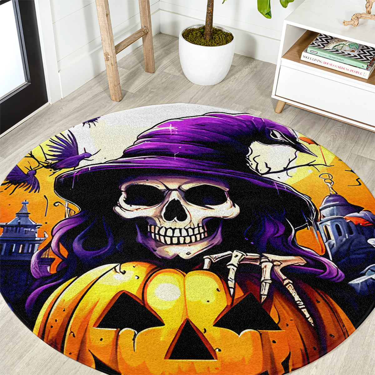 Pumpkin Witch Skull Round Carpet In My Defense The Moon Was Full And I Was Left Unsupervided