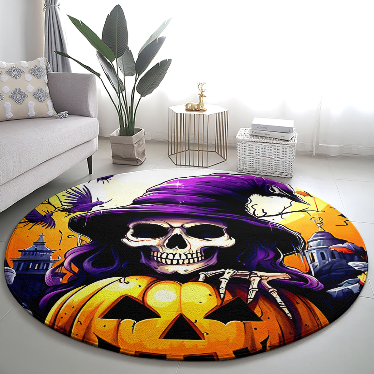 Pumpkin Witch Skull Round Carpet In My Defense The Moon Was Full And I Was Left Unsupervided