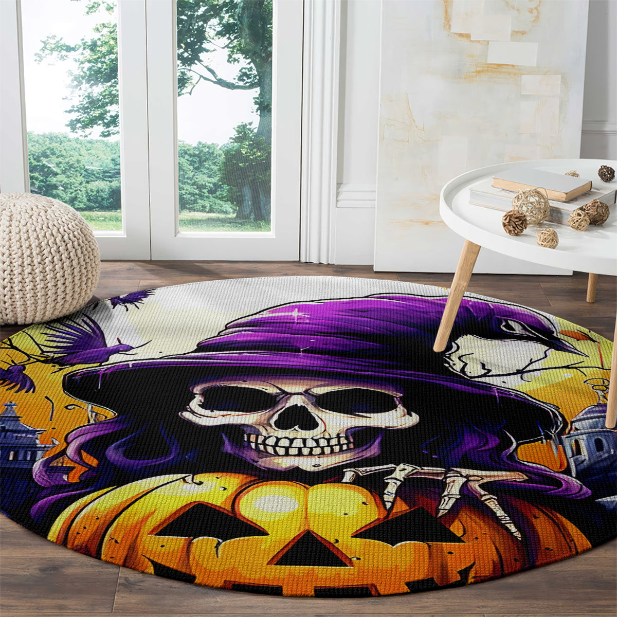 Pumpkin Witch Skull Round Carpet In My Defense The Moon Was Full And I Was Left Unsupervided