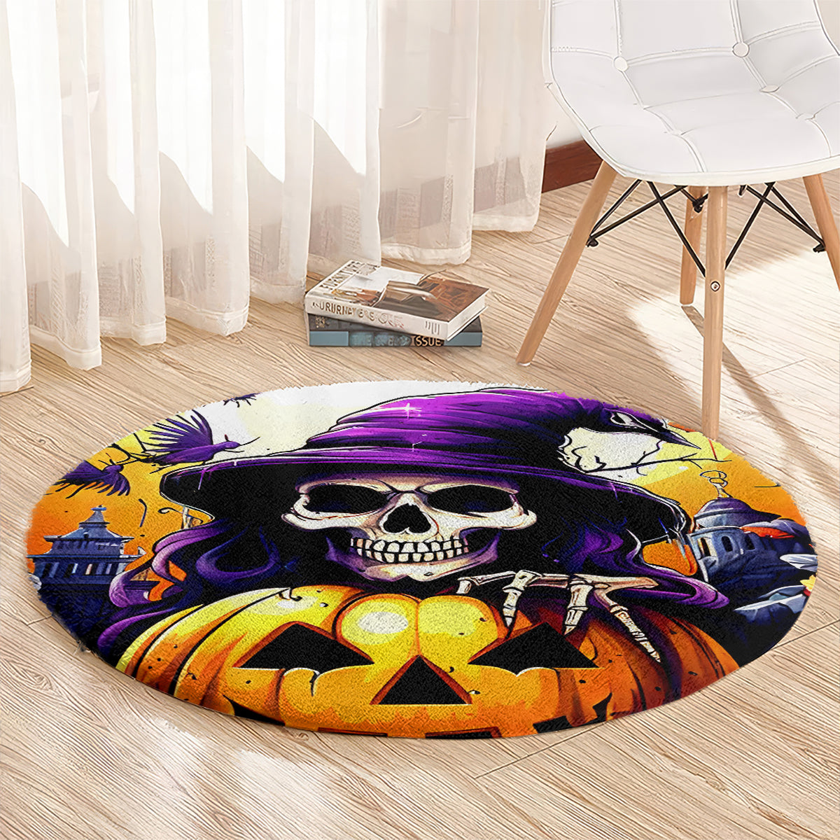 Pumpkin Witch Skull Round Carpet In My Defense The Moon Was Full And I Was Left Unsupervided