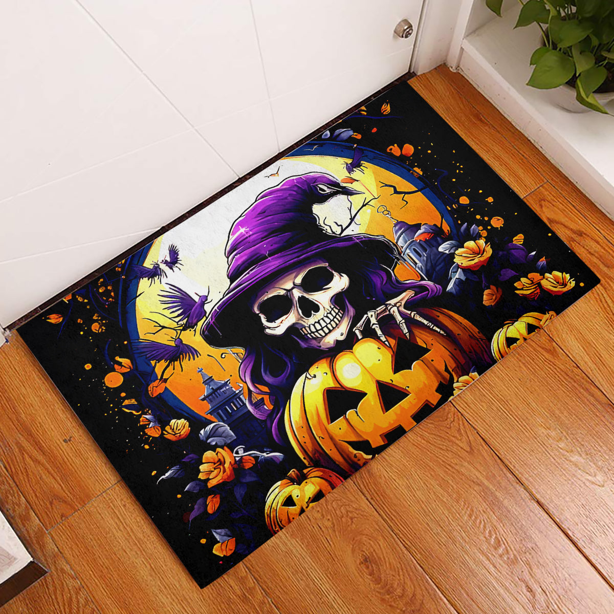 Pumpkin Witch Skull Rubber Doormat In My Defense The Moon Was Full And I Was Left Unsupervided - Wonder Print Shop