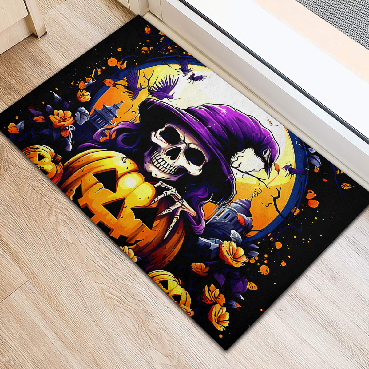 Pumpkin Witch Skull Rubber Doormat In My Defense The Moon Was Full And I Was Left Unsupervided - Wonder Print Shop