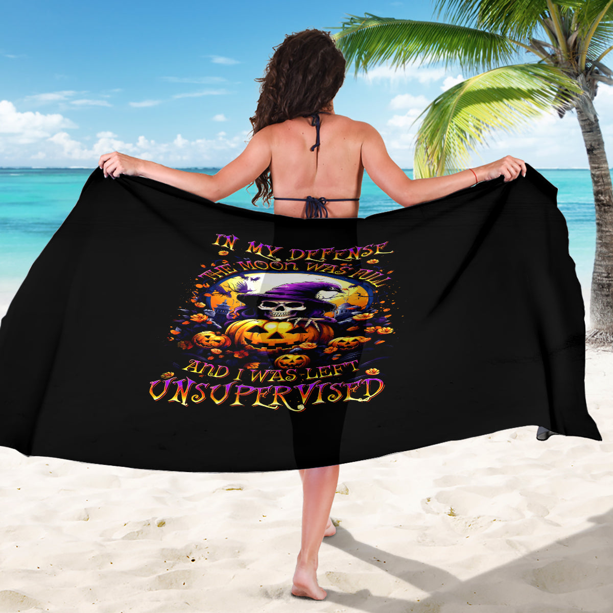 Pumpkin Witch Skull Sarong In My Defense The Moon Was Full And I Was Left Unsupervided - Wonder Print Shop