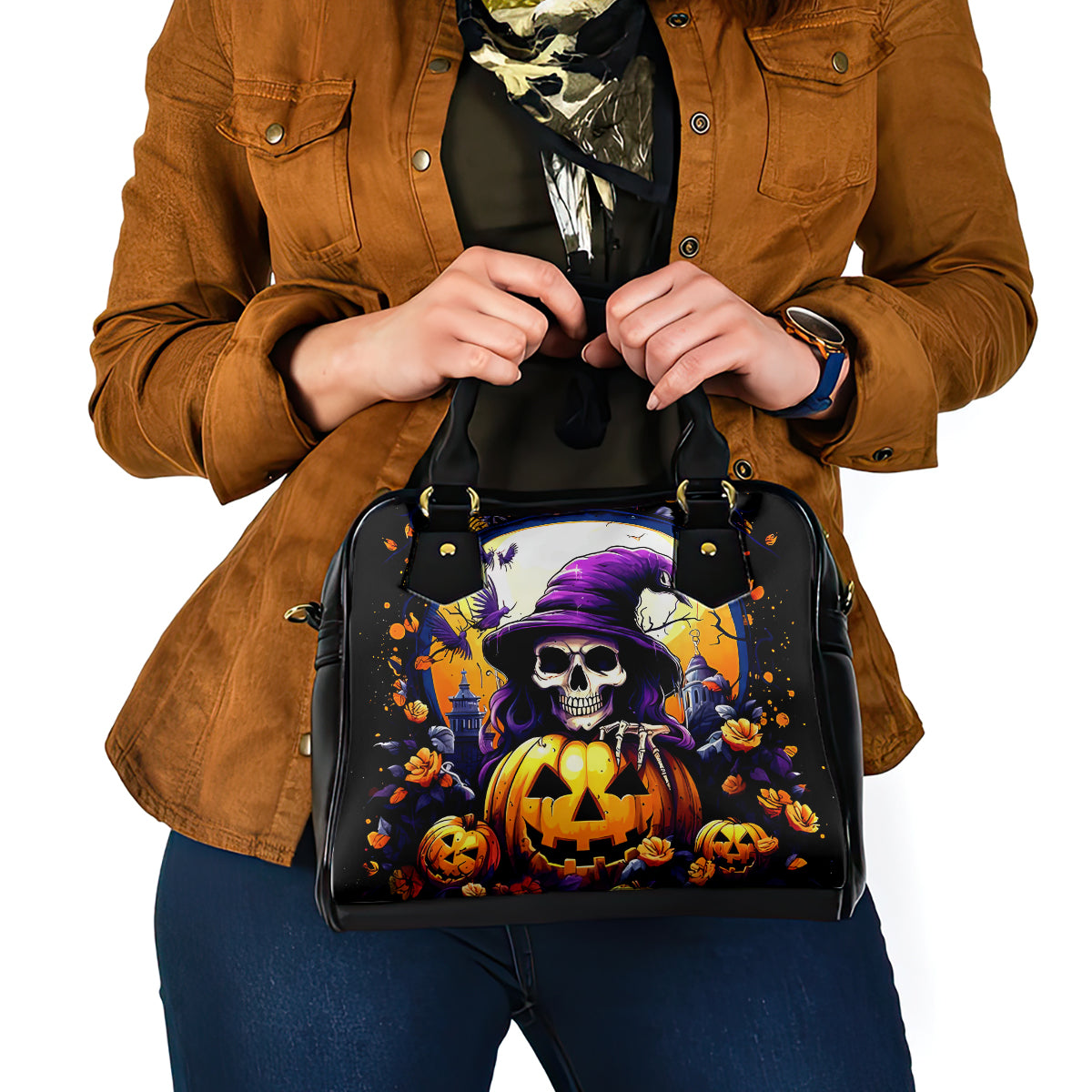 Pumpkin Witch Skull Shoulder Handbag In My Defense The Moon Was Full And I Was Left Unsupervided