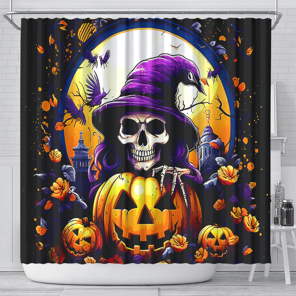 Pumpkin Witch Skull Shower Curtain In My Defense The Moon Was Full And I Was Left Unsupervided