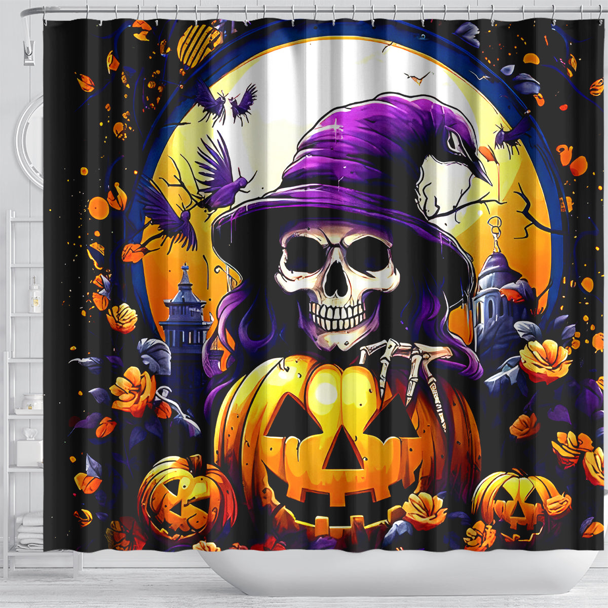 Pumpkin Witch Skull Shower Curtain In My Defense The Moon Was Full And I Was Left Unsupervided
