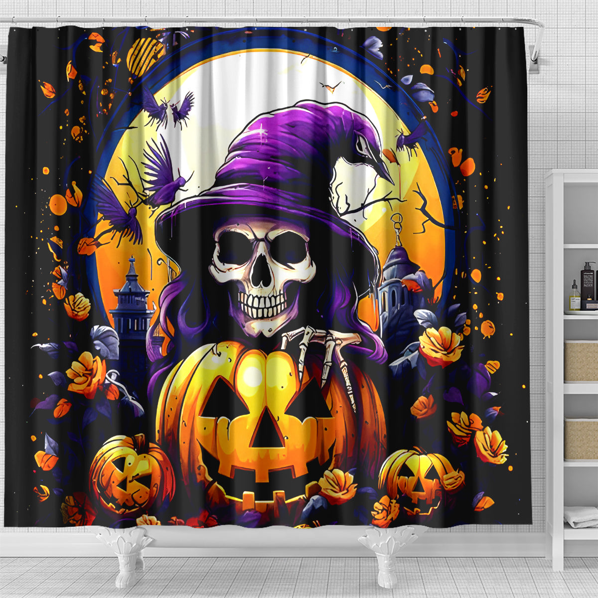 Pumpkin Witch Skull Shower Curtain In My Defense The Moon Was Full And I Was Left Unsupervided