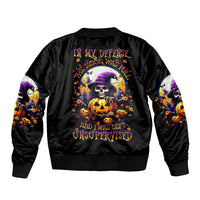 Pumpkin Witch Skull Sleeve Zip Bomber Jacket In My Defense The Moon Was Full And I Was Left Unsupervided - Wonder Print Shop