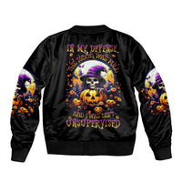 Pumpkin Witch Skull Sleeve Zip Bomber Jacket In My Defense The Moon Was Full And I Was Left Unsupervided - Wonder Print Shop