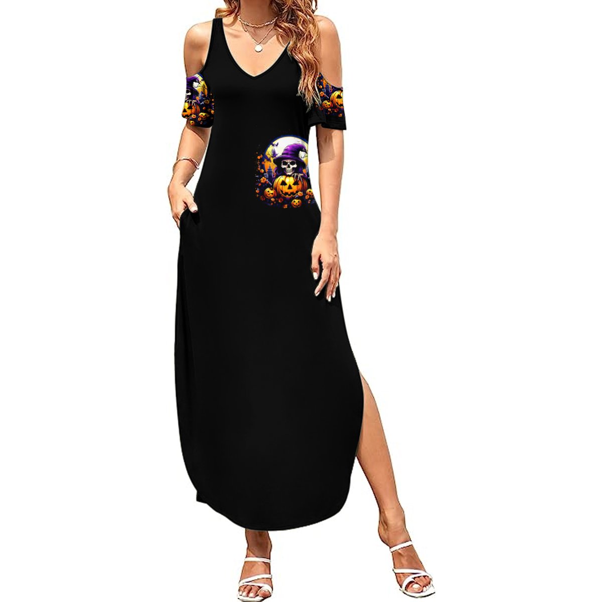 Pumpkin Witch Skull Summer Maxi Dress In My Defense The Moon Was Full And I Was Left Unsupervided - Wonder Print Shop