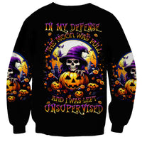 Pumpkin Witch Skull Sweatshirt In My Defense The Moon Was Full And I Was Left Unsupervided - Wonder Print Shop
