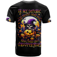 Pumpkin Witch Skull T Shirt In My Defense The Moon Was Full And I Was Left Unsupervided - Wonder Print Shop