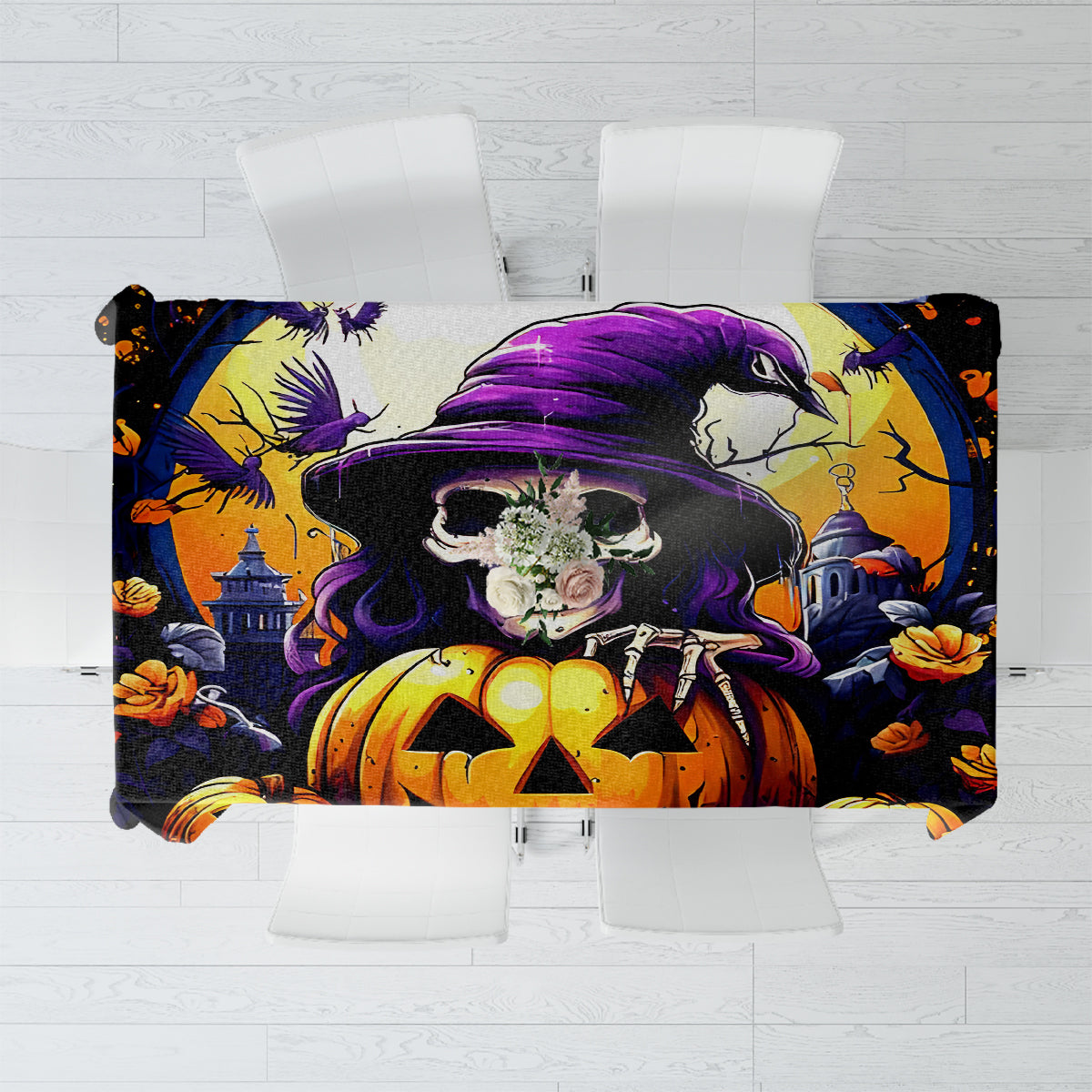 Pumpkin Witch Skull Tablecloth In My Defense The Moon Was Full And I Was Left Unsupervided - Wonder Print Shop