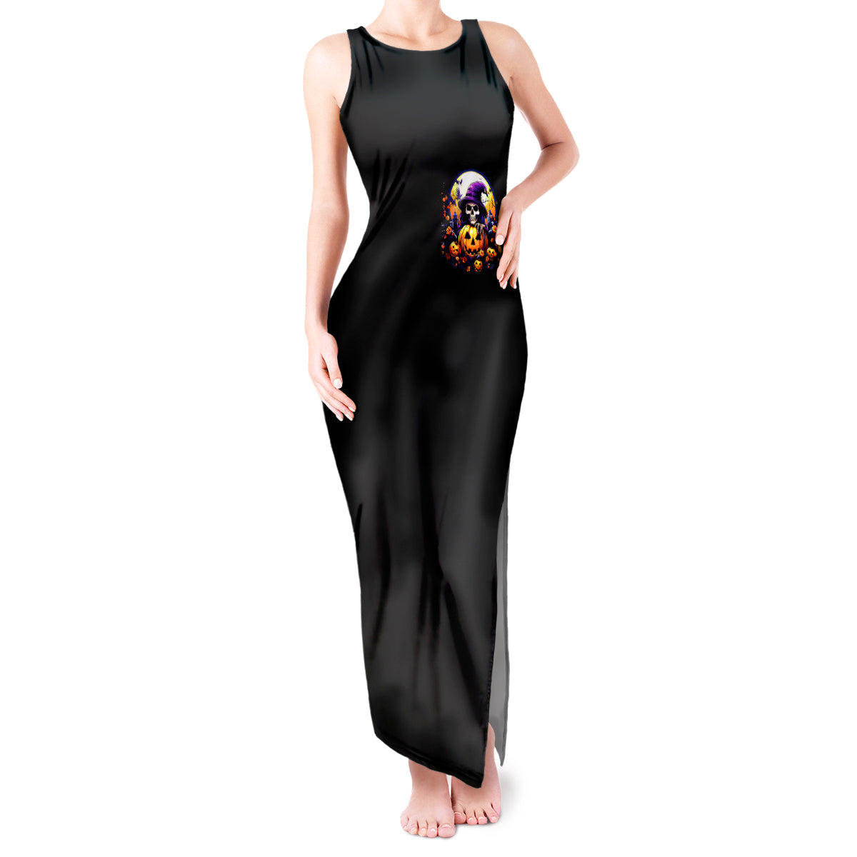 Pumpkin Witch Skull Tank Maxi Dress In My Defense The Moon Was Full And I Was Left Unsupervided - Wonder Print Shop