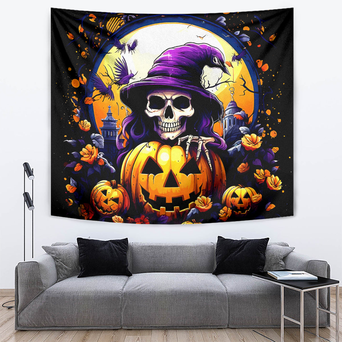 Pumpkin Witch Skull Tapestry In My Defense The Moon Was Full And I Was Left Unsupervided - Wonder Print Shop