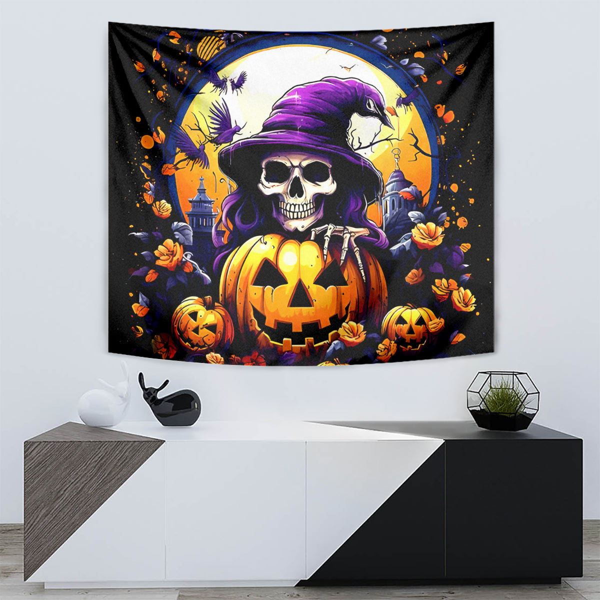 Pumpkin Witch Skull Tapestry In My Defense The Moon Was Full And I Was Left Unsupervided - Wonder Print Shop