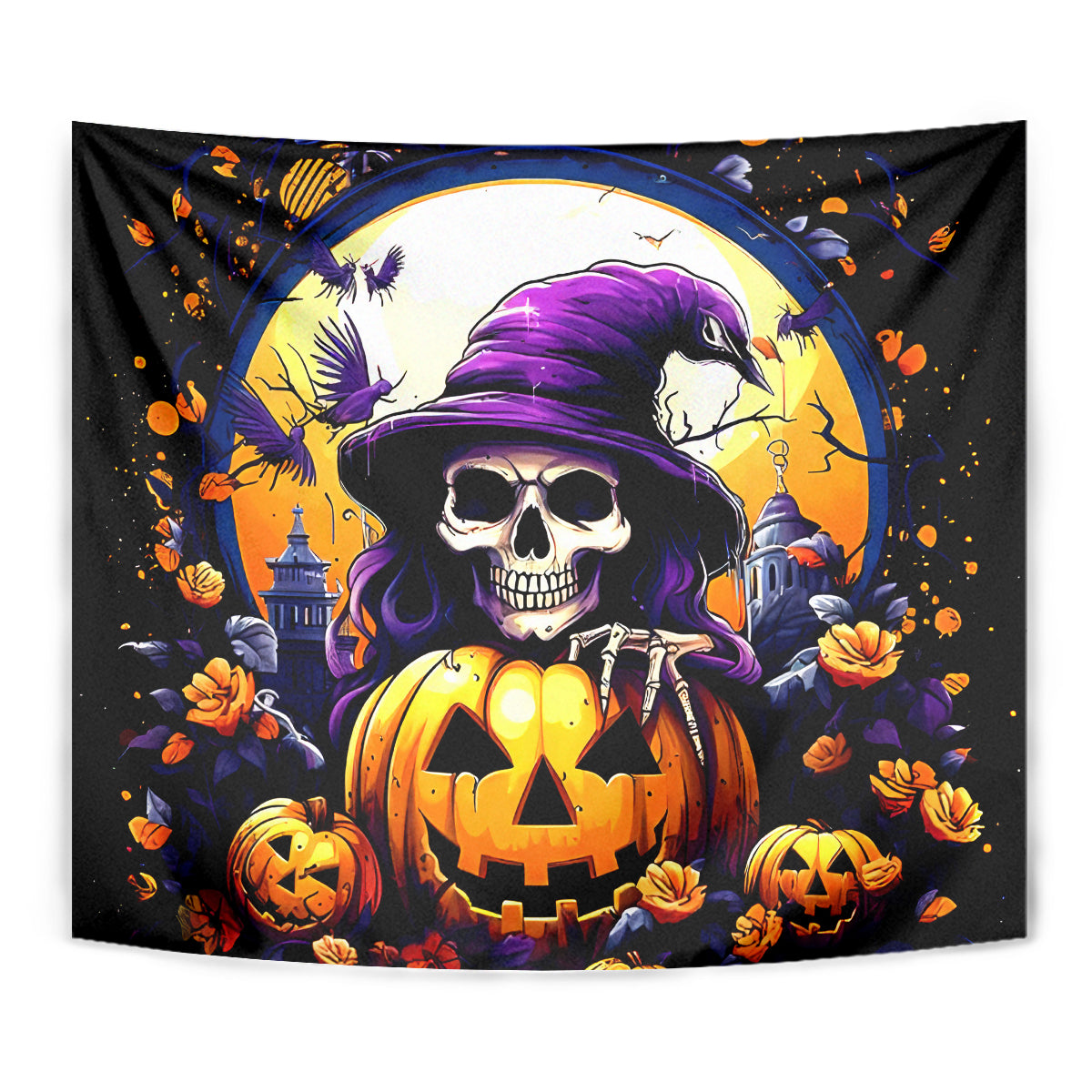 Pumpkin Witch Skull Tapestry In My Defense The Moon Was Full And I Was Left Unsupervided - Wonder Print Shop