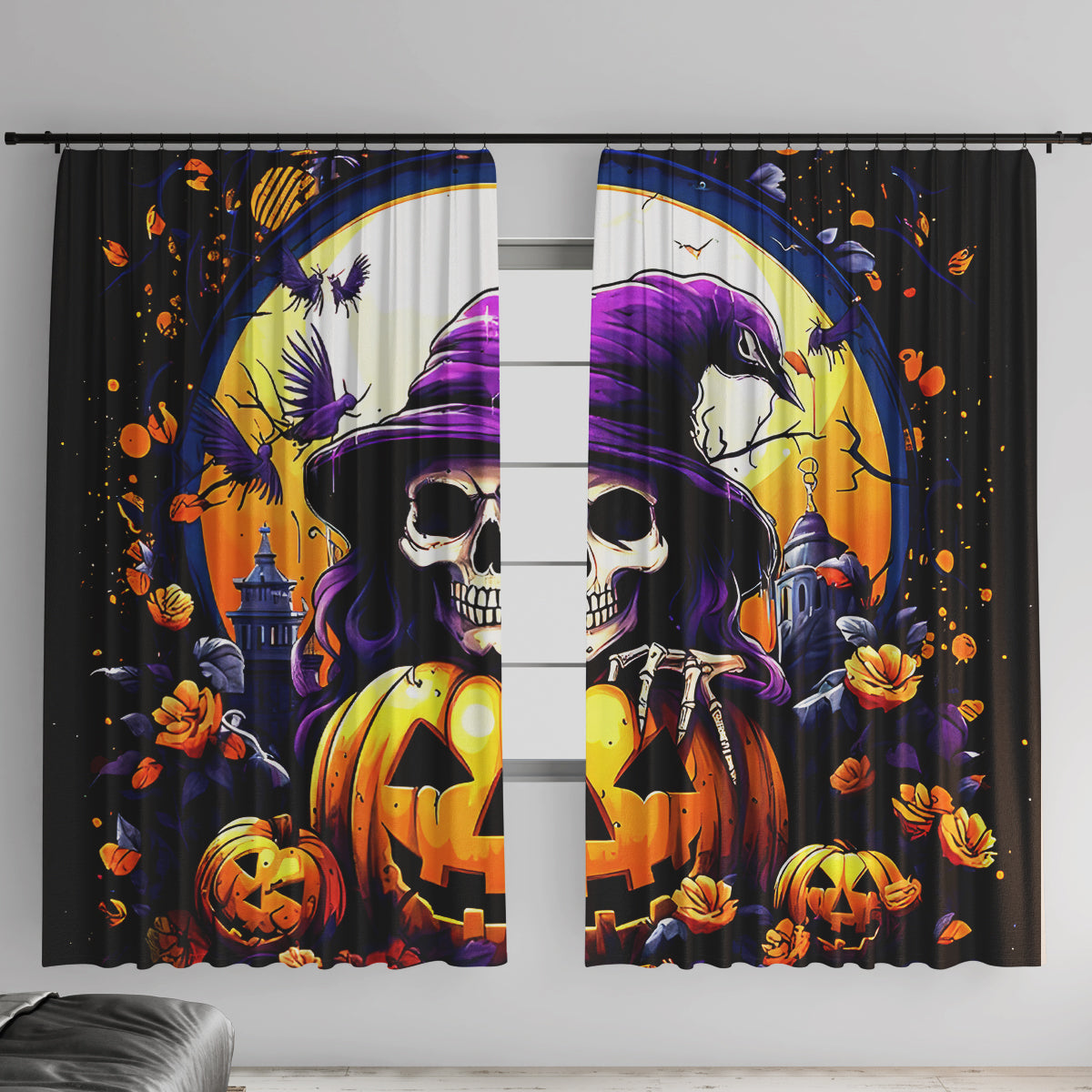 Pumpkin Witch Skull Window Curtain In My Defense The Moon Was Full And I Was Left Unsupervided - Wonder Print Shop