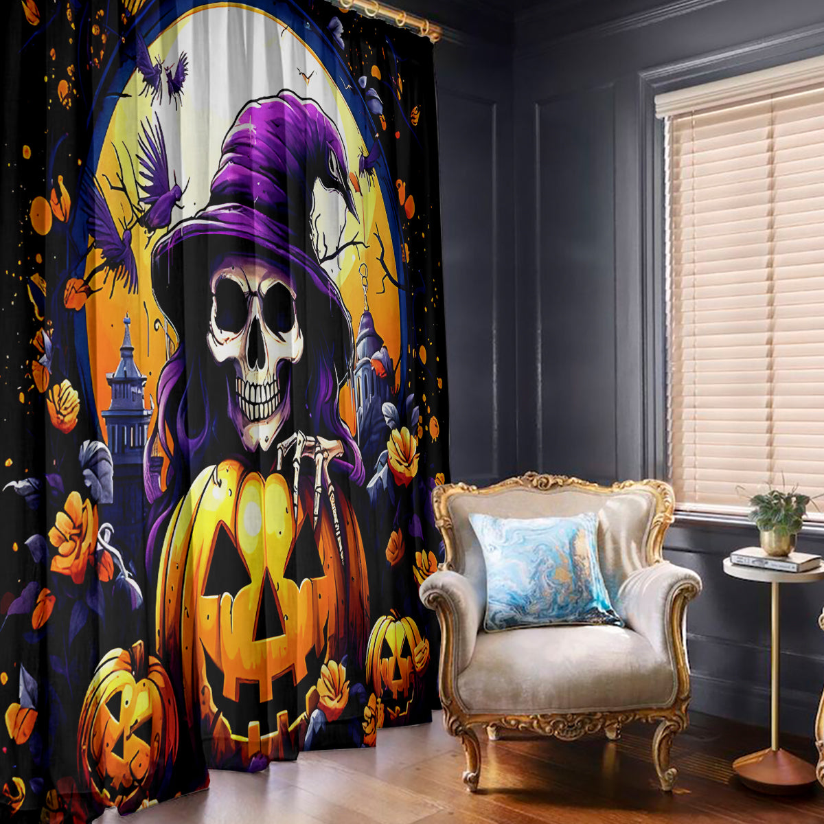 Pumpkin Witch Skull Window Curtain In My Defense The Moon Was Full And I Was Left Unsupervided - Wonder Print Shop