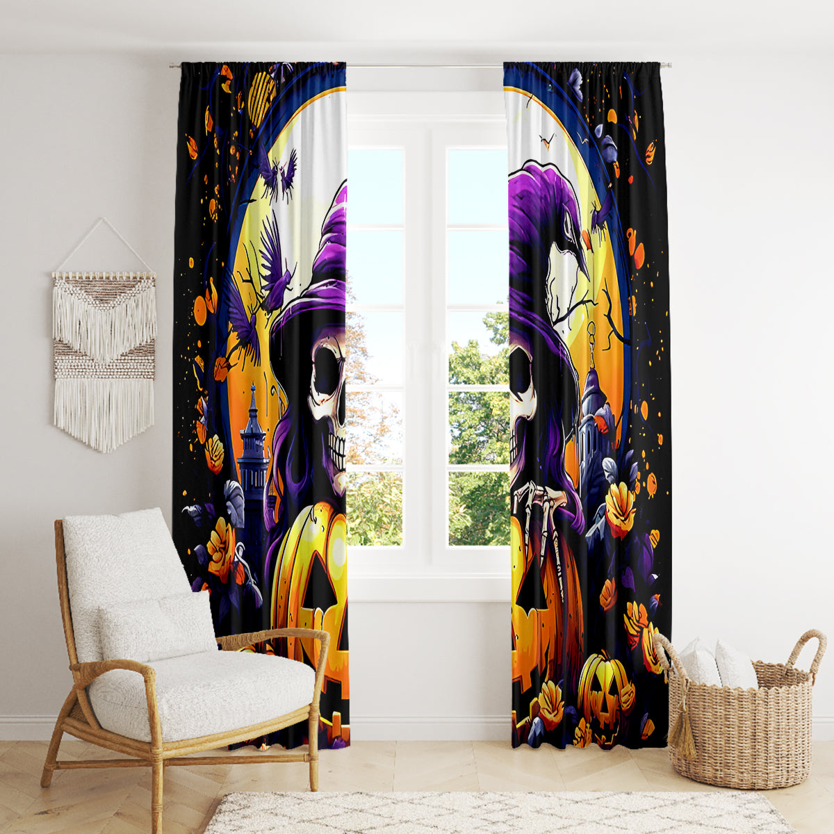 Pumpkin Witch Skull Window Curtain In My Defense The Moon Was Full And I Was Left Unsupervided - Wonder Print Shop