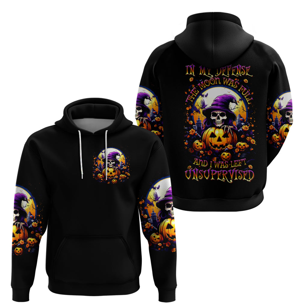 Pumpkin Witch Skull Zip Hoodie In My Defense The Moon Was Full And I Was Left Unsupervided - Wonder Print Shop