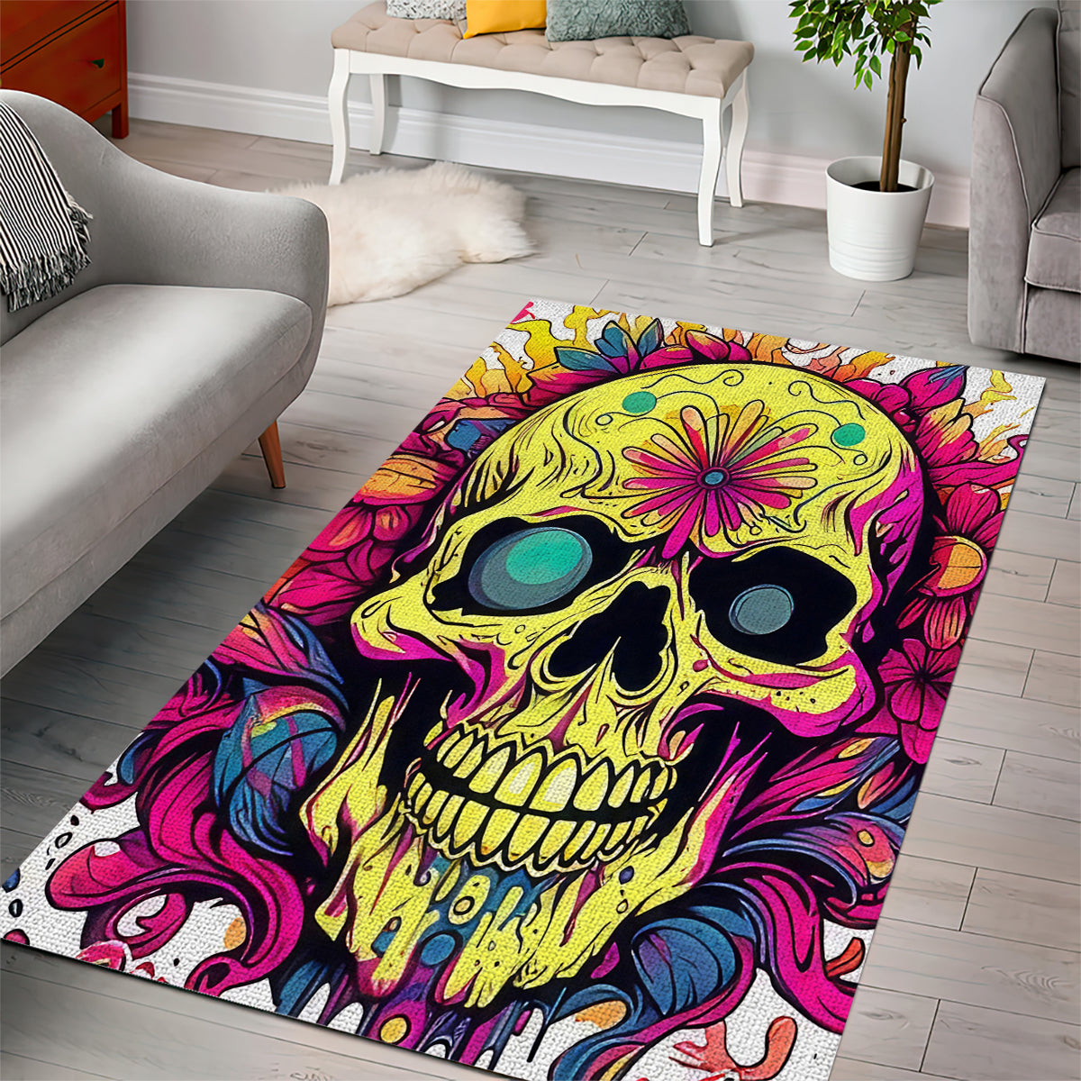 Flower Skull Area Rug Judge Me When You're Perfect Otherwise Shut Up - Wonder Print Shop