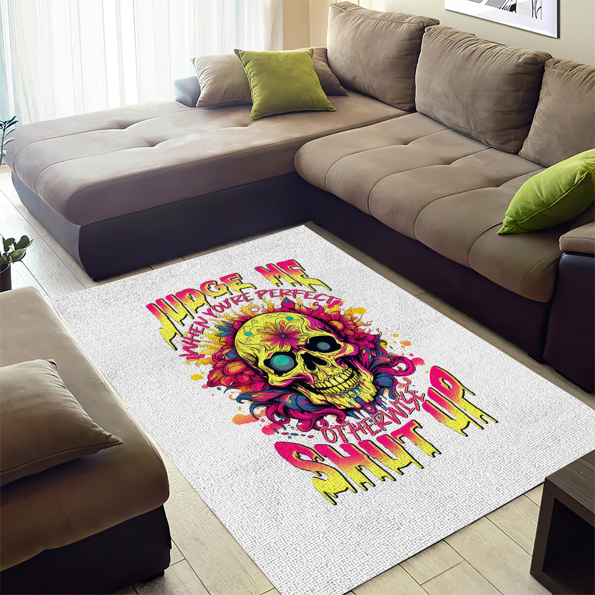 Flower Skull Area Rug Judge Me When You're Perfect Otherwise Shut Up - Wonder Print Shop