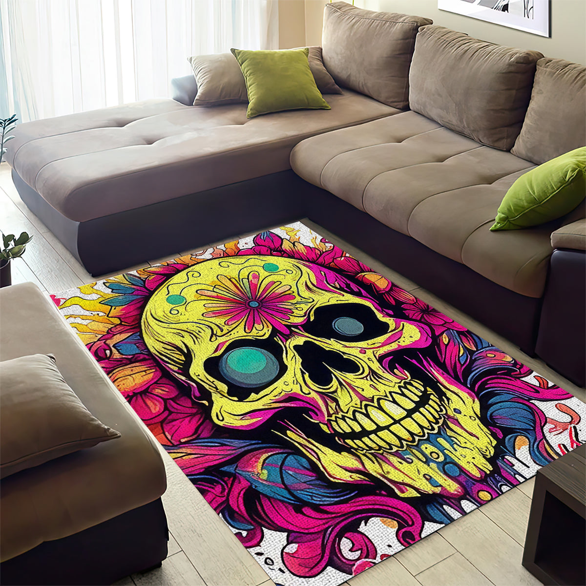 Flower Skull Area Rug Judge Me When You're Perfect Otherwise Shut Up - Wonder Print Shop
