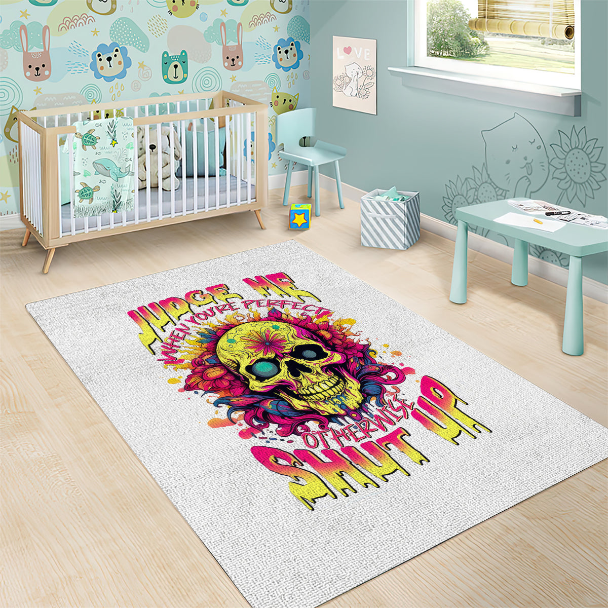 Flower Skull Area Rug Judge Me When You're Perfect Otherwise Shut Up - Wonder Print Shop