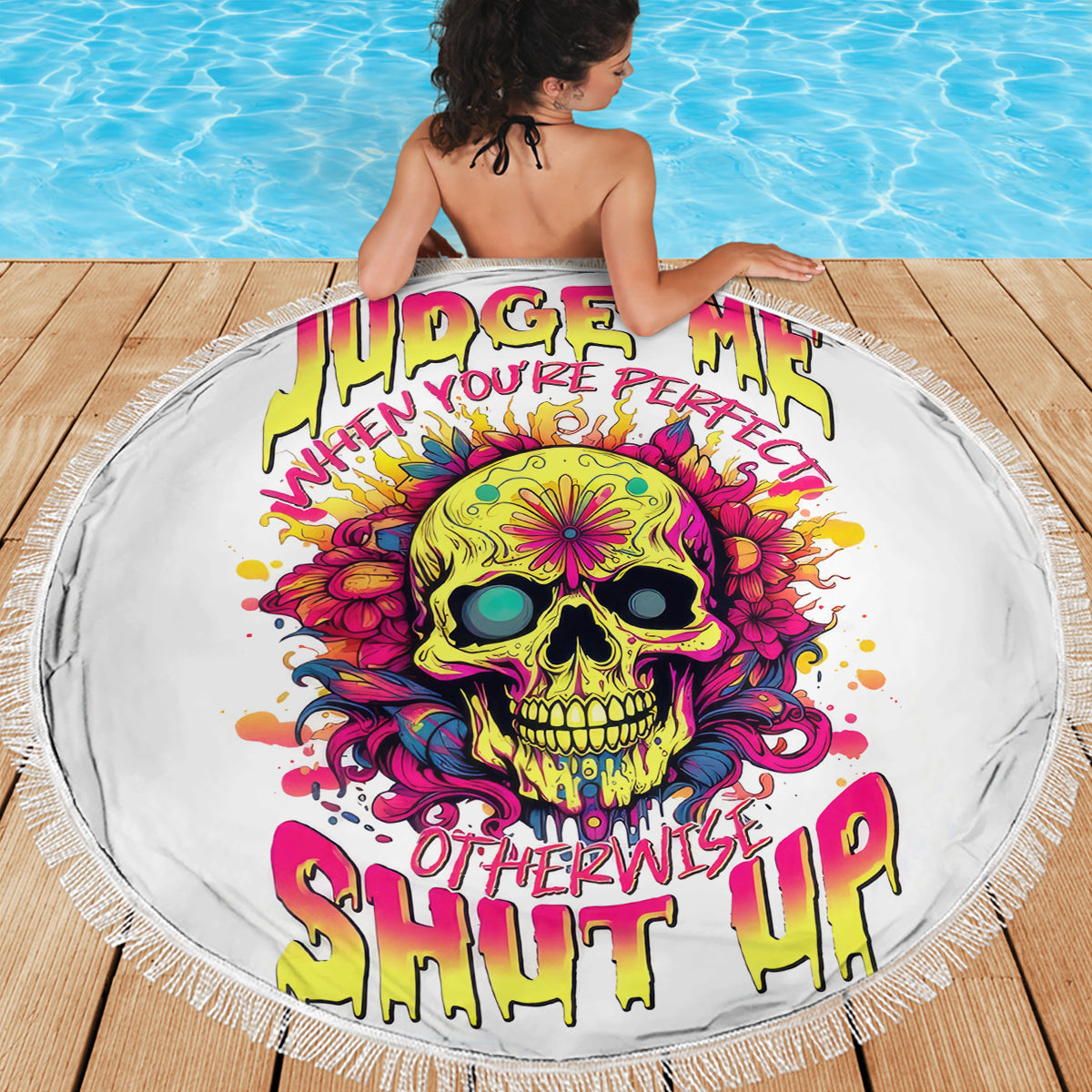 Flower Skull Beach Blanket Judge Me When You're Perfect Otherwise Shut Up - Wonder Print Shop