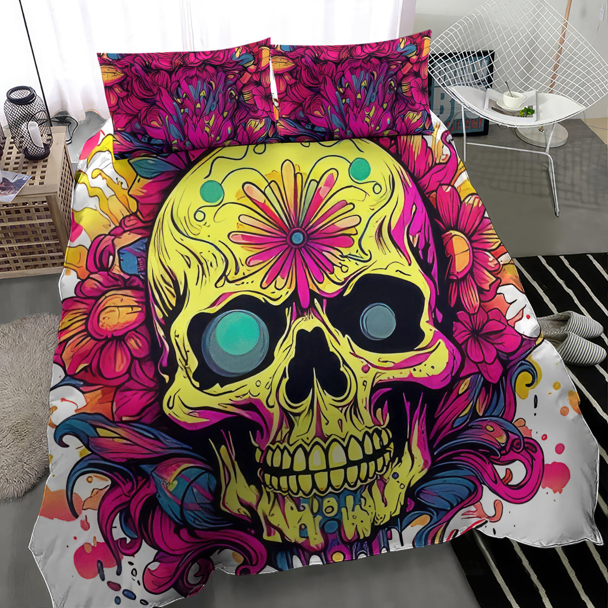 Flower Skull Bedding Set Judge Me When You're Perfect Otherwise Shut Up - Wonder Print Shop