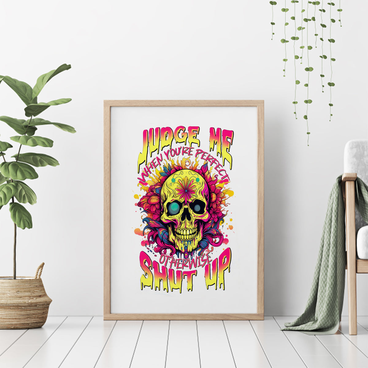 Flower Skull Canvas Wall Art Judge Me When You're Perfect Otherwise Shut Up - Wonder Print Shop