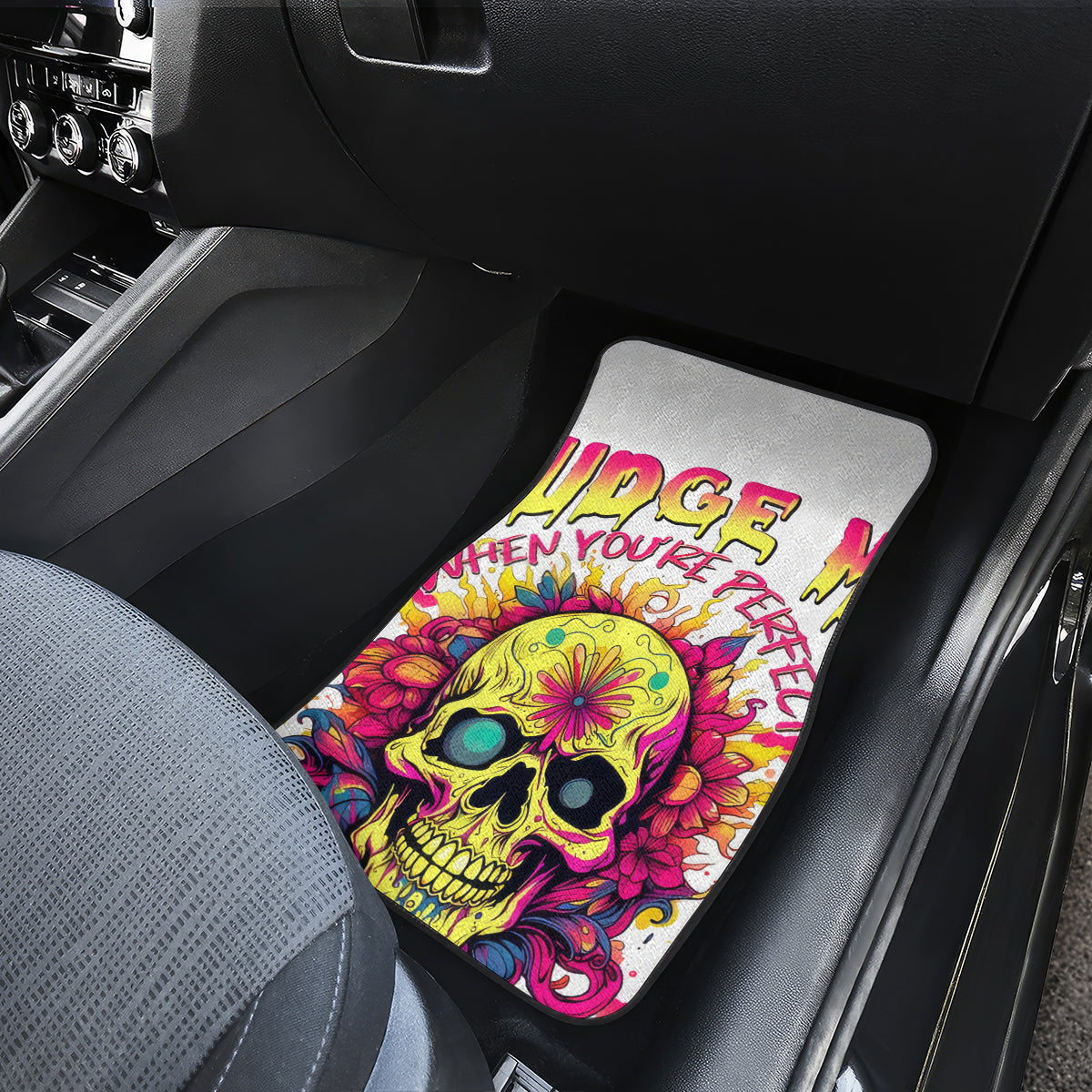 Flower Skull Car Mats Judge Me When You're Perfect Otherwise Shut Up - Wonder Print Shop