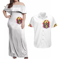 Flower Skull Couples Matching Off Shoulder Maxi Dress and Hawaiian Shirt Judge Me When You 're Perfect Otherwise Shut Up - Wonder Print Shop