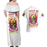 Flower Skull Couples Matching Off Shoulder Maxi Dress and Hawaiian Shirt Judge Me When You 're Perfect Otherwise Shut Up - Wonder Print Shop